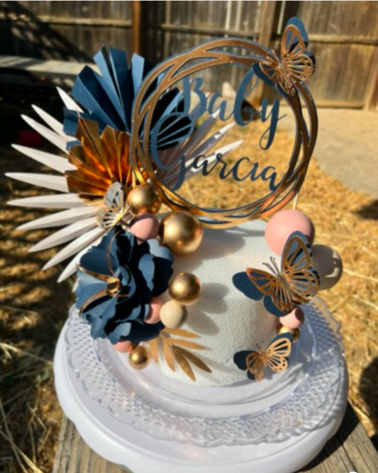 Navy Blue and Rose Gold Cake Toppers