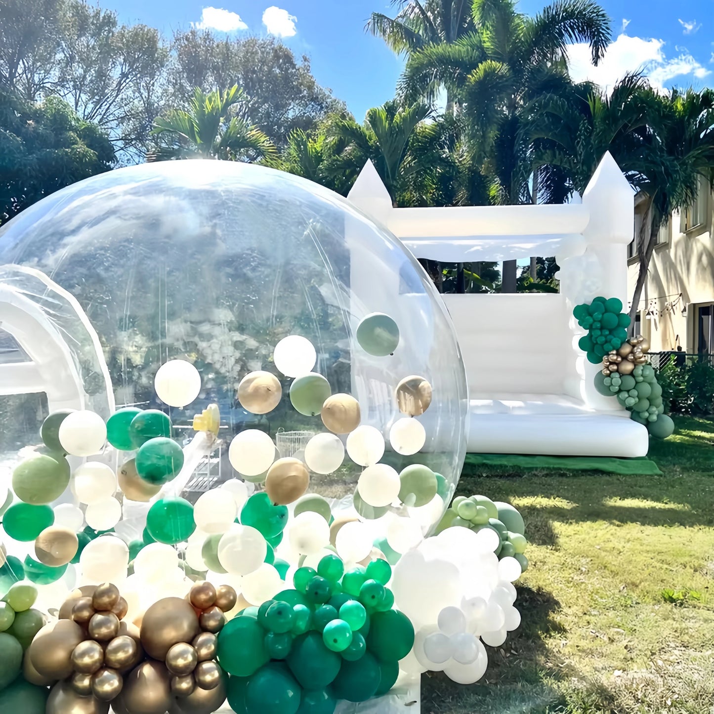 Factory Direct Sale Balloon inflatable bubble house with trampoline and transparent dome PVC material with blower