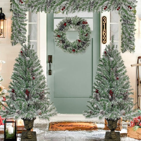 Pre-lit Artificial Tree & Wreath 4 Piece Set